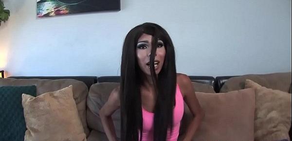  Black trans beauty wanking on casting couch